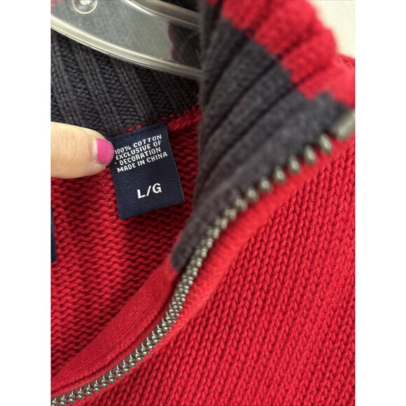 Vintage Chaps Red 1/4 Zip Pullover Y2K 90s Retro Holiday Designer Sweater SzL - Picture 2 of 4